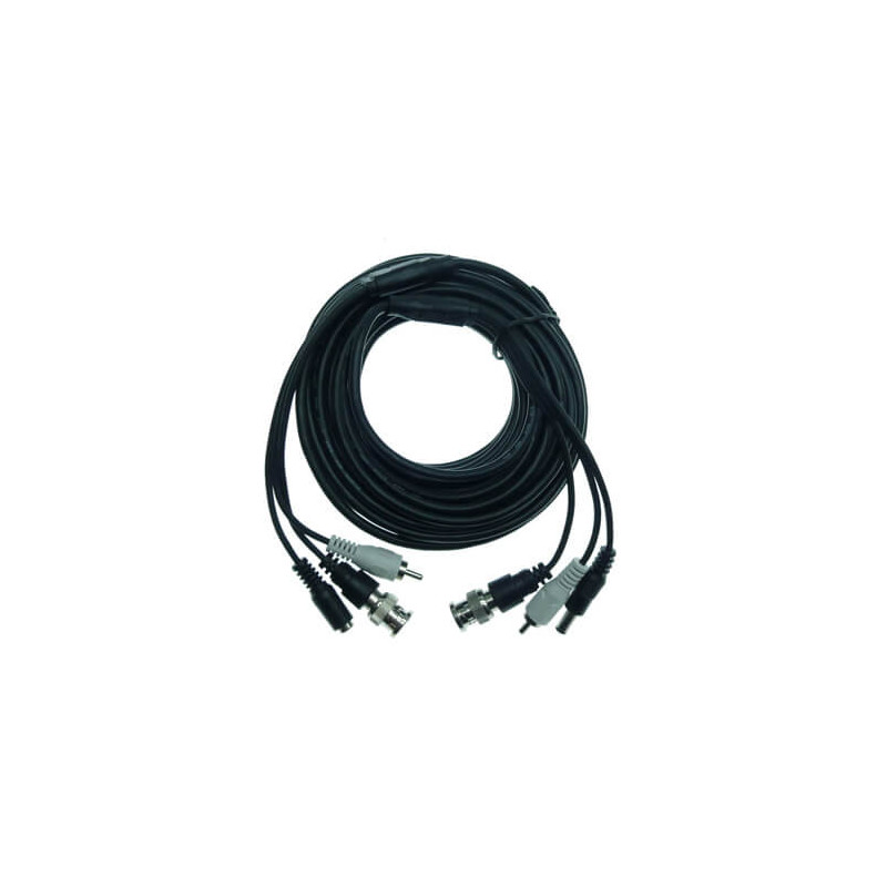 Cable alargo BNC + RCA + alimentación negro (10m)