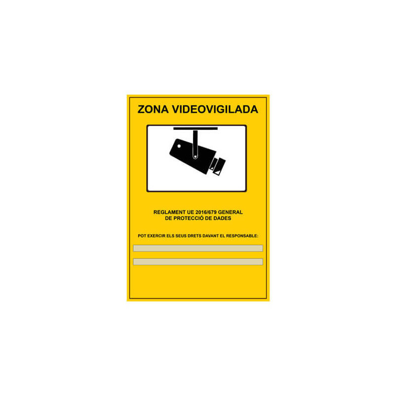 Cartell LOPD/RGPD videovigilancia personalitzat 25x17cm català autoadhesiu