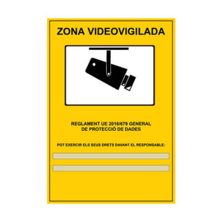 Cartell LOPD/RGPD videovigilancia personalitzat 25x17cm català autoadhesiu