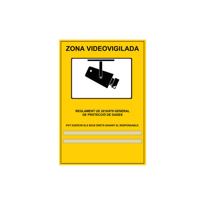 Cartell LOPD/RGPD videovigilancia personalitzat 29x20cm A4 català autoadhesiu