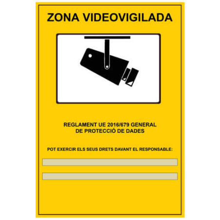 Cartell LOPD/RGPD videovigilancia personalitzat 29x20cm A4 català autoadhesiu