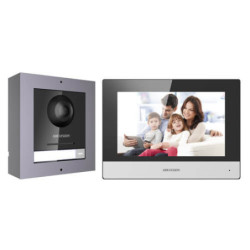 Kit videoportero 2 hilos Hikvision DS-KIS702 con placa de 2MP para superfície