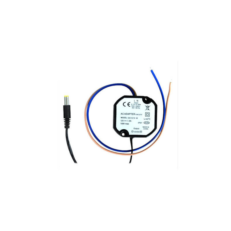 Fuente de alimentación (transformador) 12VDC     1.5A (18W) IP67 DC1215-W