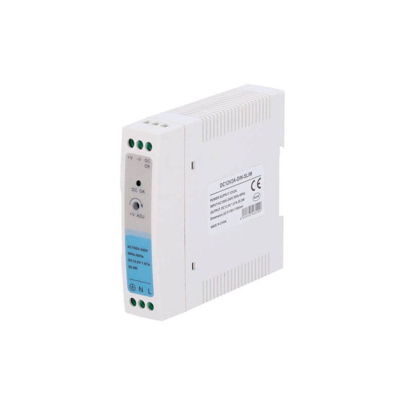 Fuente de alimentación carril DIN 12VDC   2A (20W) DC12V2A-DIN-SLIM