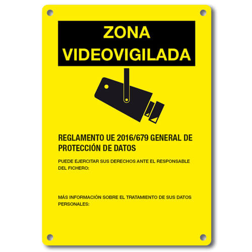 Cartel LOPD/RGPD videovigilancia exterior 30x21cm A4 español plástico rígido